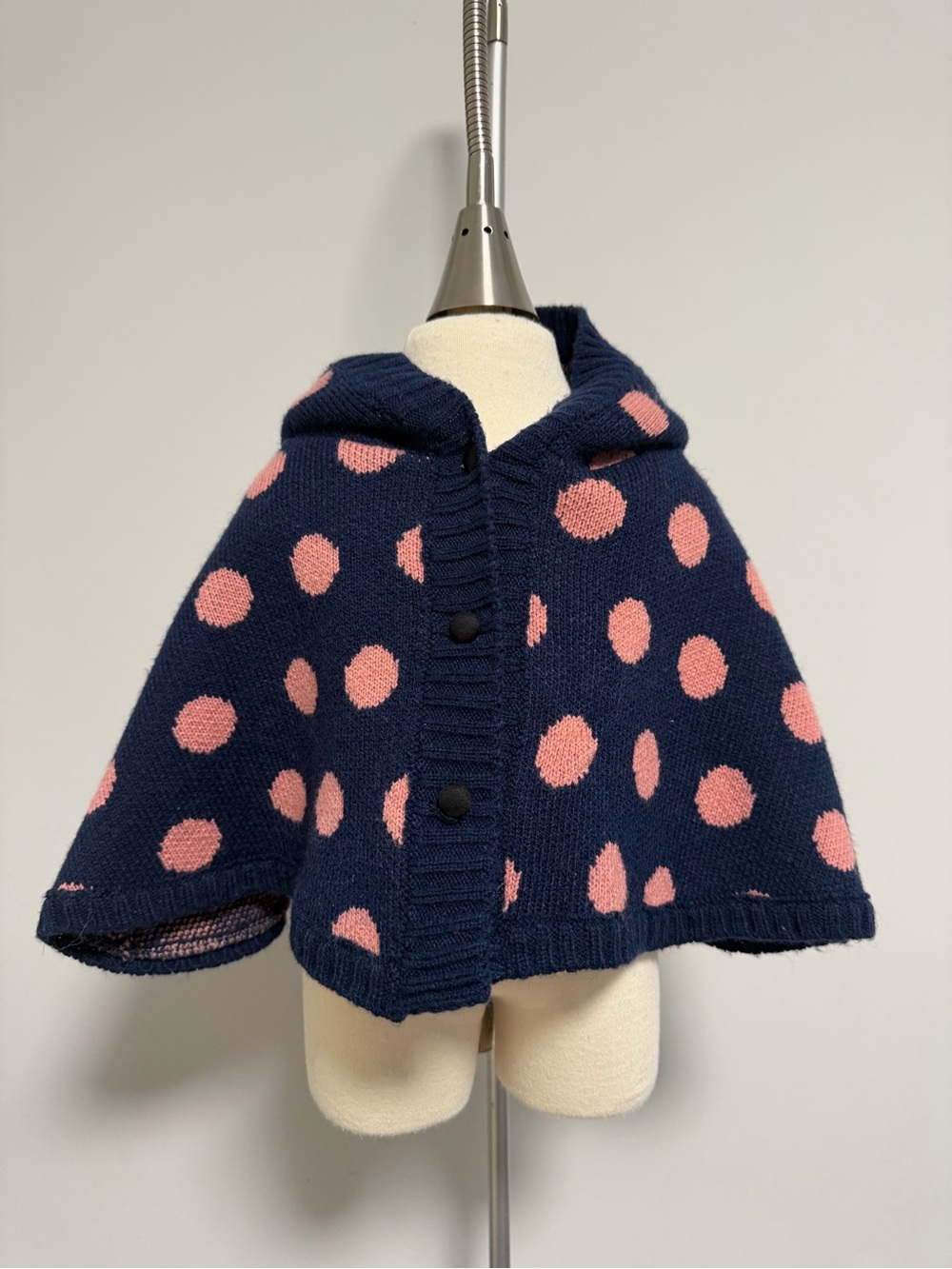 Kids Navy Hooded Cape poncho with Pink Polka Dots 12-36 months